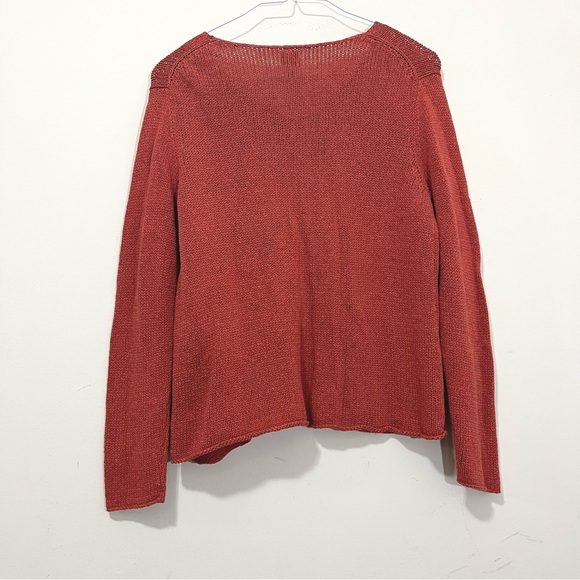 Eileen Fisher Women's Open Knit Sweater Sz L Rust Red Orange Linen Blend V-neck - Picture 11 of 16